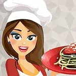 Người phụ nữ đội mũ đầu bếp mỉm cười, cầm đĩa mì spaghetti trên tay