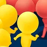 Những nhân vật hoạt hình màu vàng và đỏ đang chạy trên nền xanh