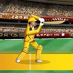 Một vận động viên cricket mặc trang phục màu vàng đang đánh bóng trên sân đấu