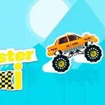 Hình ảnh có một chiếc xe taxi lớn với bánh xe cỡ lớn trên nền xanh, với chữ Crayz Monster Taxi bên cạnh