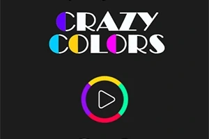 Chữ CRAZY COLORS với các phần tô màu khác nhau và một nút phát hình tròn có viền màu sắc sặc sỡ trên nền đen