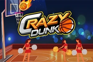 Ba hoạt náo viên đứng trên sân bóng rổ với dòng chữ Crazy Dunk và hình ảnh bóng rổ lửa ở phía trên