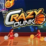 Ba hoạt náo viên đứng trên sân bóng rổ với dòng chữ Crazy Dunk và hình ảnh bóng rổ lửa ở phía trên