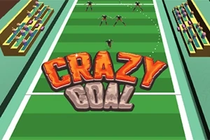 Hình ảnh sân bóng đá với chữ Crazy Goal nổi bật ở trung tâm, khán đài hai bên và các cầu thủ trên sân