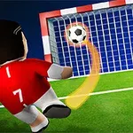 Cầu thủ hoạt hình đang sút bóng vào khung thành trong trận bóng đá