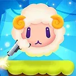 Hình ảnh một con cừu hoạt hình dễ thương với sừng vàng đang cầm một cây súng trên nền xanh sáng