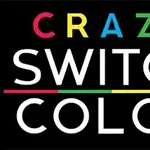 Chữ CRAZY SWITCH COLOR với chữ CRAZY có nhiều màu sắc trên nền đen