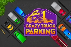 Hình ảnh chứa logo Crazy Truck Parking cùng với nhiều chiếc xe tải và ô tô đa sắc màu đỗ trên bãi đỗ xe