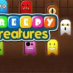Các sinh vật nhiều màu sắc với biểu cảm khuôn mặt khác nhau bao quanh logo Creepy Creatures
