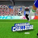 Cầu thủ đang sút bóng về phía khung thành trên sân cỏ, với chữ Crossbar Challenge nổi bật phía trước