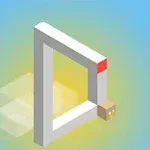 Hình ảnh một hình tam giác Penrose trắng với một khối vuông nhỏ có mặt người ở góc, trên nền màu xanh lơ và vàng nhạt