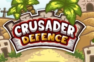 Tiêu đề Crusader Defence nổi bật trên nền cảnh lâu đài và cây cối, với con đường dẫn vào bên trong