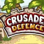 Tiêu đề Crusader Defence nổi bật trên nền cảnh lâu đài và cây cối, với con đường dẫn vào bên trong