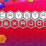 Chữ CRYSTAL HEXAJONG trên nền họa tiết lục giác với các ô màu sắc rực rỡ
