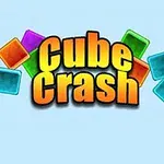 Chữ Cube Crash màu vàng cam nổi bật trên nền xanh, xung quanh là các khối vuông nhiều màu sắc