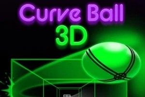 Hình ảnh quả bóng xanh lục và tiêu đề Curve Ball 3D với ánh sáng neon màu tím trên nền tối