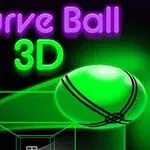 Hình ảnh quả bóng xanh lục và tiêu đề Curve Ball 3D với ánh sáng neon màu tím trên nền tối
