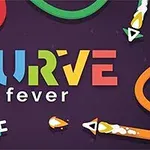 Các đường cong nhiều màu sắc với tên CURVE fever trên nền tím