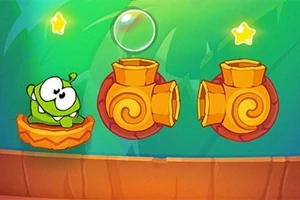Sinh vật xanh dễ thương với hai cái ống và hai ngôi sao vàng trên nền xanh lá cây sáng
