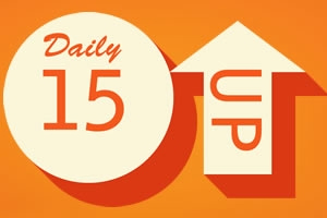 Bảng màu cam với chữ Daily 15 trong hình tròn và chữ UP trong mũi tên hướng lên