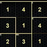 Lưới 3x3 với các số từ 1 đến 4 màu vàng trên nền tổ ong màu đen