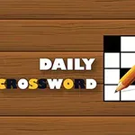 Chữ Daily Crossword trên nền gỗ, bên cạnh là lưới ô chữ và một cây bút chì