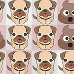 Hình ảnh gồm các biểu tượng chó con và phân với nền ô vuông xen kẽ
