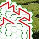 Mạng lưới hình lục giác với đường viền đỏ trên nền cây xanh