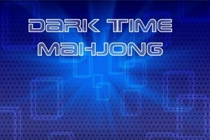 Chữ Dark Time Mahjong trên nền xanh với ánh sáng dạng lưới và các hình chữ nhật mờ