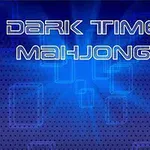 Chữ Dark Time Mahjong trên nền xanh với ánh sáng dạng lưới và các hình chữ nhật mờ