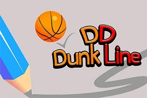 Bút chì màu xanh và cam bóng rổ trên nền xám với dòng chữ DD Dunk Line