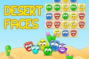 Các khuôn mặt hoạt hình đầy màu sắc nằm trên nền sa mạc với chữ Desert Faces