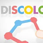 Chữ DISCOLORS đầy màu sắc phía trên một hình lục giác liên kết với nhau, gần đó là một ngón tay chạm vào hình