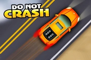 Xe ô tô màu cam đang di chuyển trên đường với dòng chữ lớn DO NOT CRASH ở góc trên bên trái