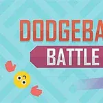 Chữ DODGEBALL BATTLE nằm trên nền xanh, với biểu tượng mặt cười và quả bóng màu tím