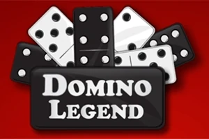Hình ảnh các quân cờ domino đen trắng xếp xen kẽ trên nền đỏ, với chữ Domino Legend ở phía trước