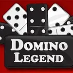 Hình ảnh các quân cờ domino đen trắng xếp xen kẽ trên nền đỏ, với chữ Domino Legend ở phía trước