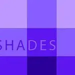 Các ô màu xanh và tím sắp xếp xen kẽ với chữ SHADES ở giữa