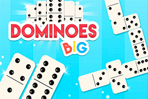 Các quân cờ domino trắng trên nền xanh với tiêu đề Dominoes Big