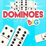 Các quân cờ domino trắng trên nền xanh với tiêu đề Dominoes Big