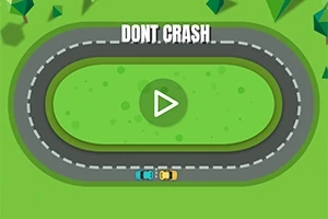 Hai chiếc xe ô tô trên đường đua hình bầu dục với chữ DONT CRASH phía trên