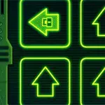 Bốn mũi tên xanh neon trên nền đen, gồm mũi tên trái và ba mũi tên lên