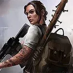Người phụ nữ có hình xăm, cầm súng và đeo ba lô với vũ khí trong bối cảnh khói lửa