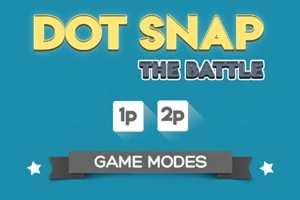 Chữ DOT SNAP THE BATTLE trên nền xanh với các lựa chọn chế độ chơi 1p và 2p cùng một banner GAME MODES