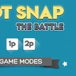 Chữ DOT SNAP THE BATTLE trên nền xanh với các lựa chọn chế độ chơi 1p và 2p cùng một banner GAME MODES