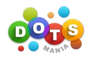 Các hình tròn màu sắc rực rỡ với chữ DOTS ở giữa và chữ MANIA phía dưới