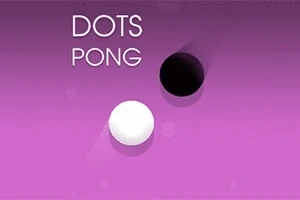 Hai chấm tròn, một trắng và một đen, trên nền màu tím với dòng chữ Dots Pong ở góc trên trái