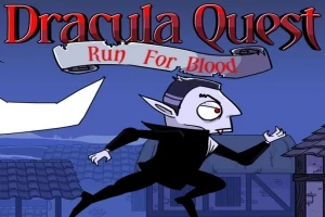 Nhân vật ma cà rồng đang chạy trong bối cảnh làng quê ban đêm, với chữ Dracula Quest: Run for Blood ở phía trên
