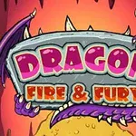 Hình ảnh một tấm bia đá mang dòng chữ Dragon Fire & Fury, được trang trí với các vây rồng màu tím và móng vuốt sắc nhọn trên nền đỏ rực