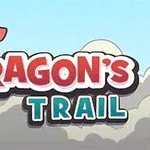 Con rồng đỏ đứng trên tòa tháp với dòng chữ Dragons Trail nổi bật trên nền trời xanh và mây trắng